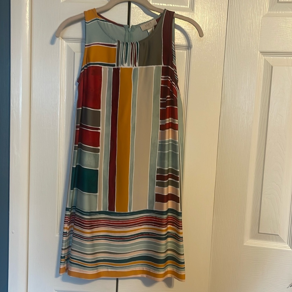 LOFT sleeveless abstract color block dress size XXSP NWOT